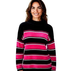 Cabin Creek Large Black Pink Striped Women's Sweater Misses Size 12 14 L